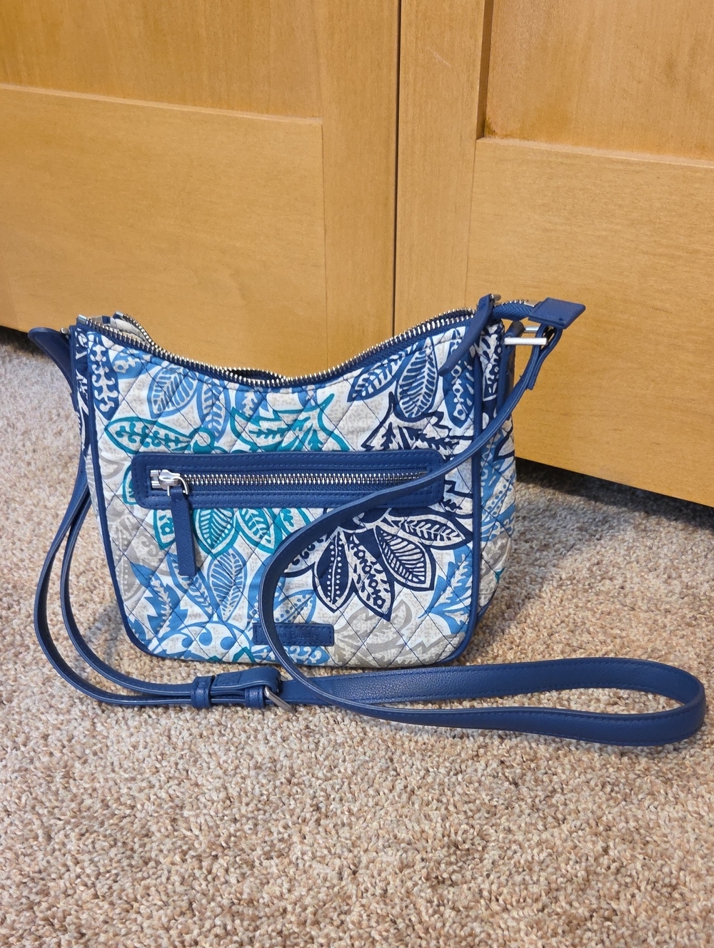 Vera Bradley Blue and Teal Leaf Quilted Crossbody